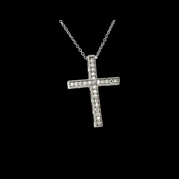 Natural Diamond Cross Pendant with Chain 17" 14k W Gold 0.25 CT Certified 307922 - Picture 5 of 15